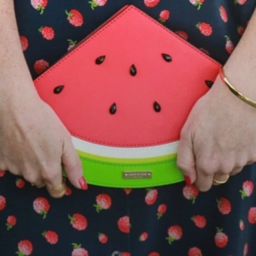 Kate Spade Watermelon Make a Splash Clutch Zip Around Iconic 3D Purse Pink Green - Picture 13 of 15